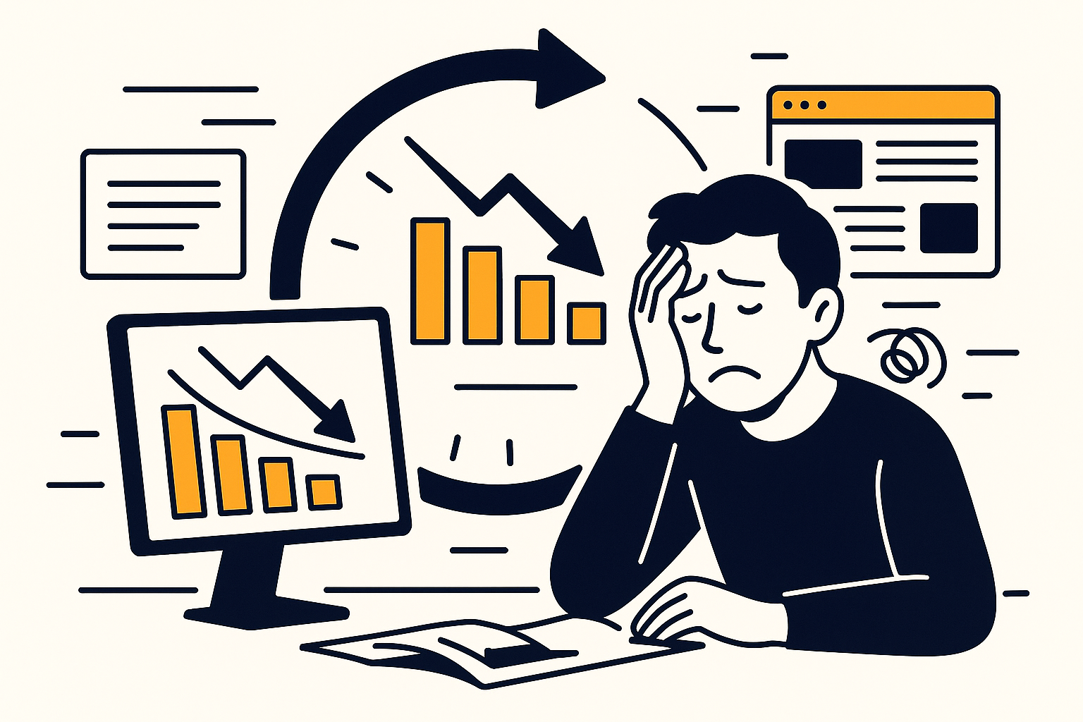 検証・改善サイクルに悩むイラスト